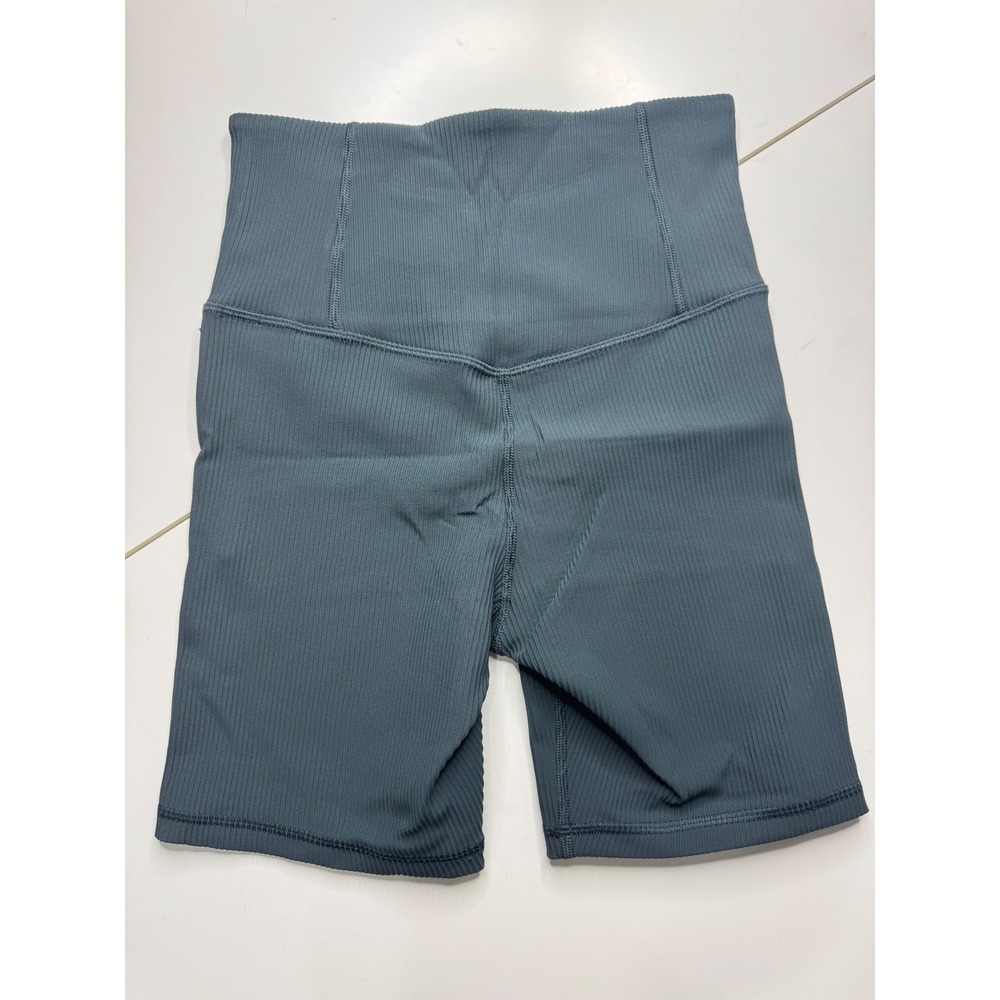 Athleta Elation Rib 7" Short Blue Gray High Rise Biker Shorts Small